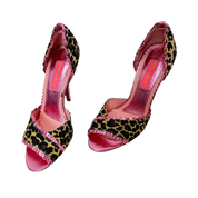 Betsey Johnson Pink & Leopard Print Peep Toe Heels (7)