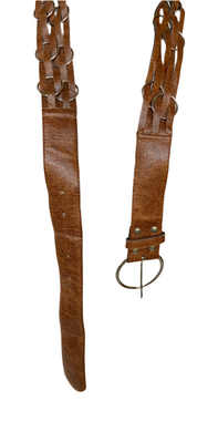 Brown leather belt with metal circle