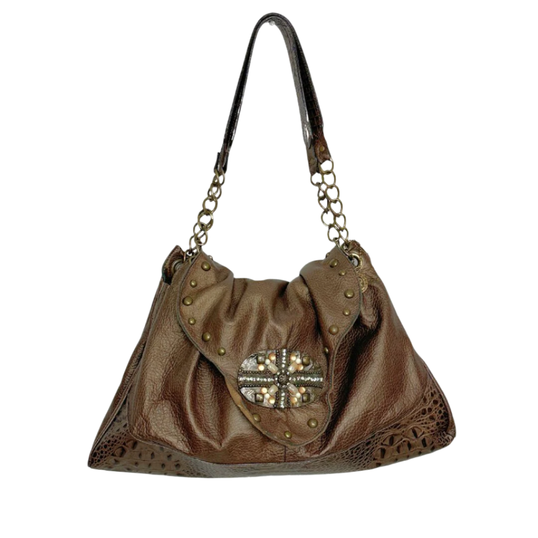 2000s Bronze Studded Leather Purse