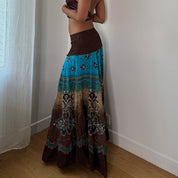 Vintage Brown Blue Sequin Maxi Skirt (XS/S)