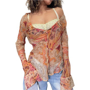 00s silk paisley mesh asymmetric blouse (S/M)