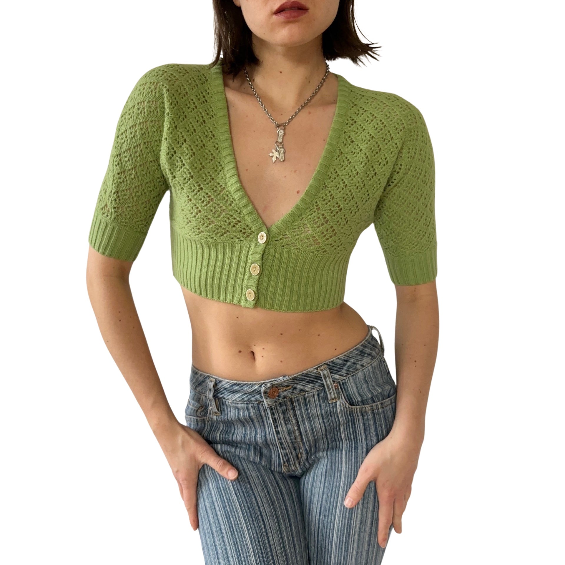 Y2K Pistachio Knit Crop (S)