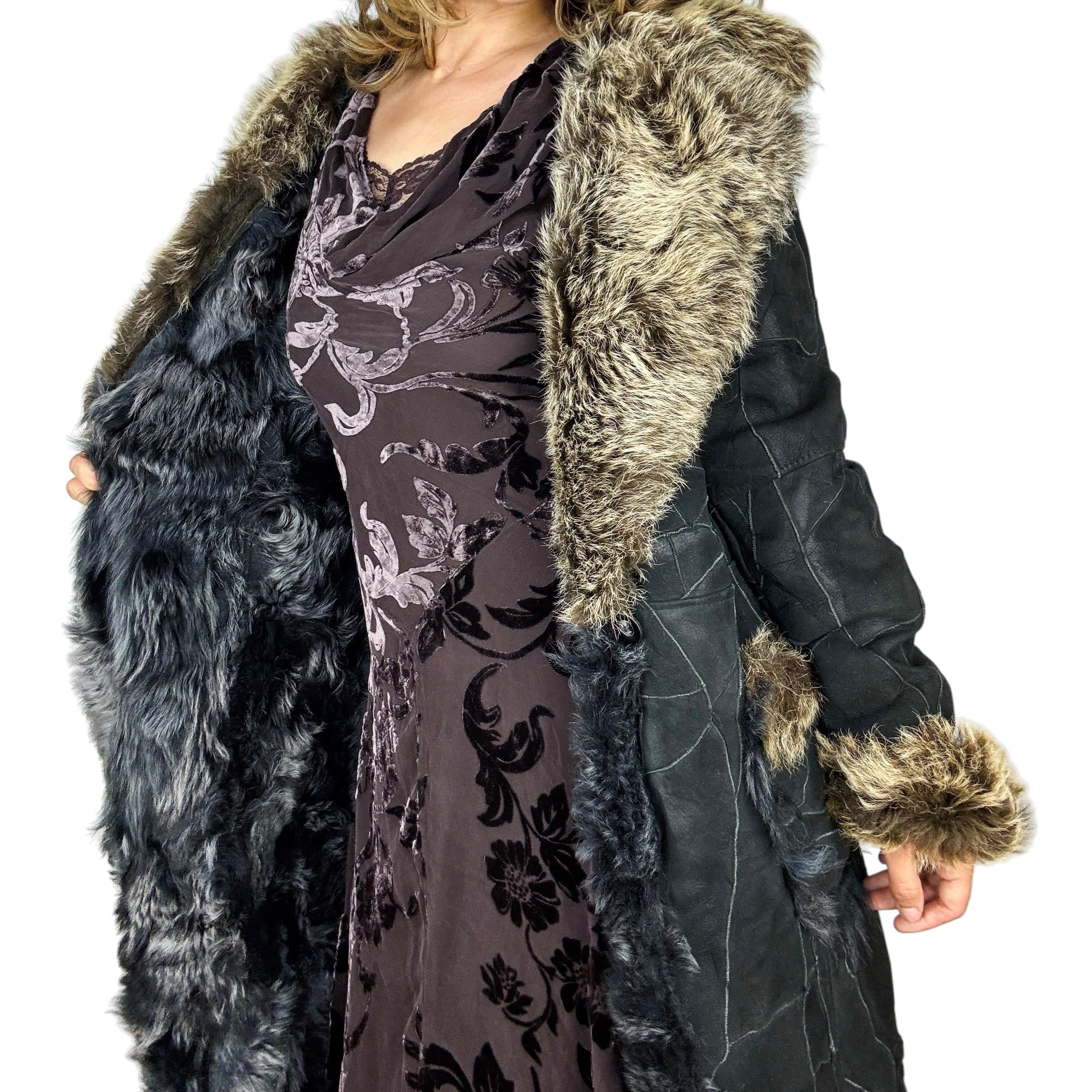 Pablo Valentino Parisian Vintage Fur Trim Suede Leather Patchwork Coat (M/L)