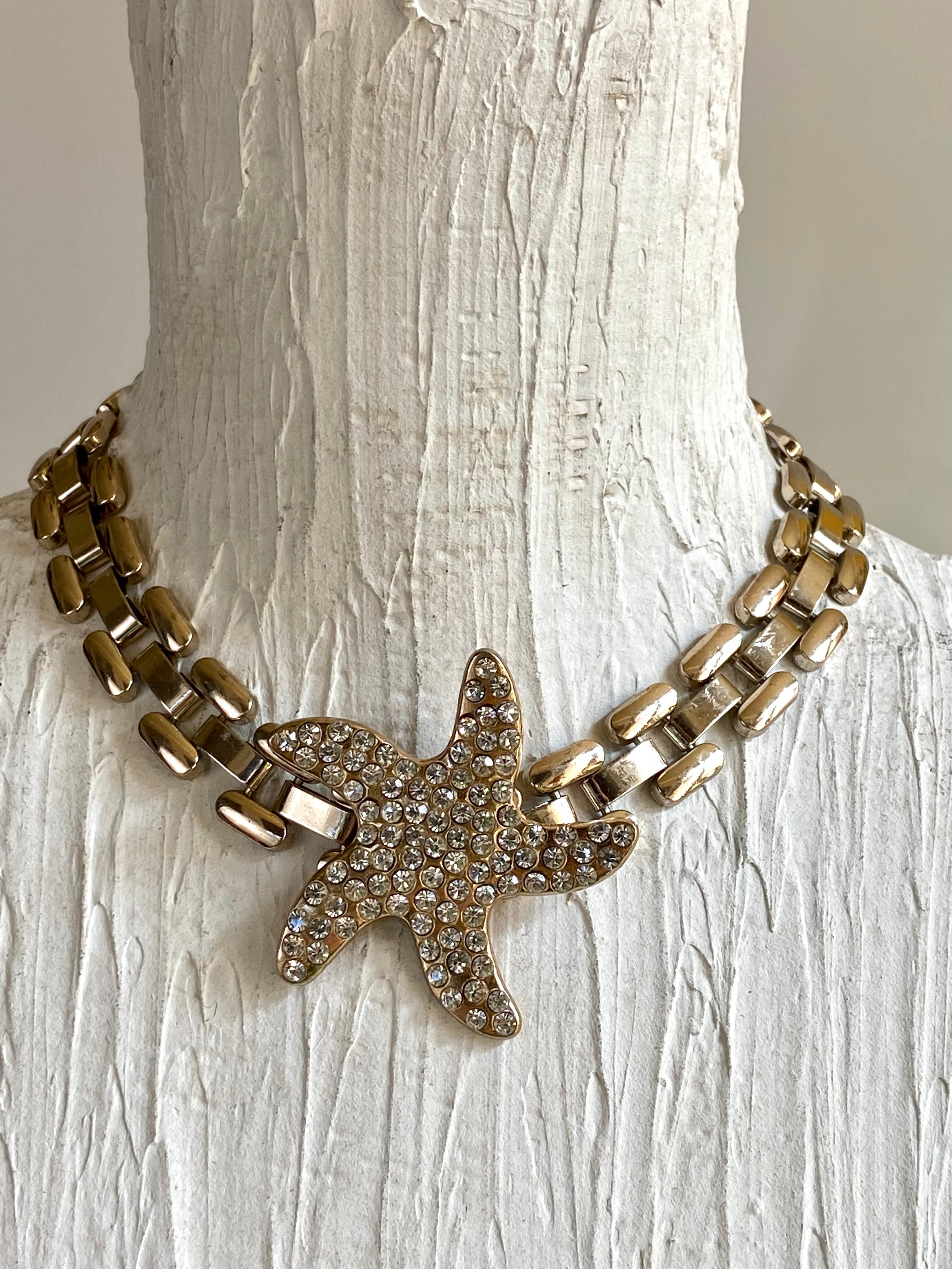 Diamond gold starfish choker
