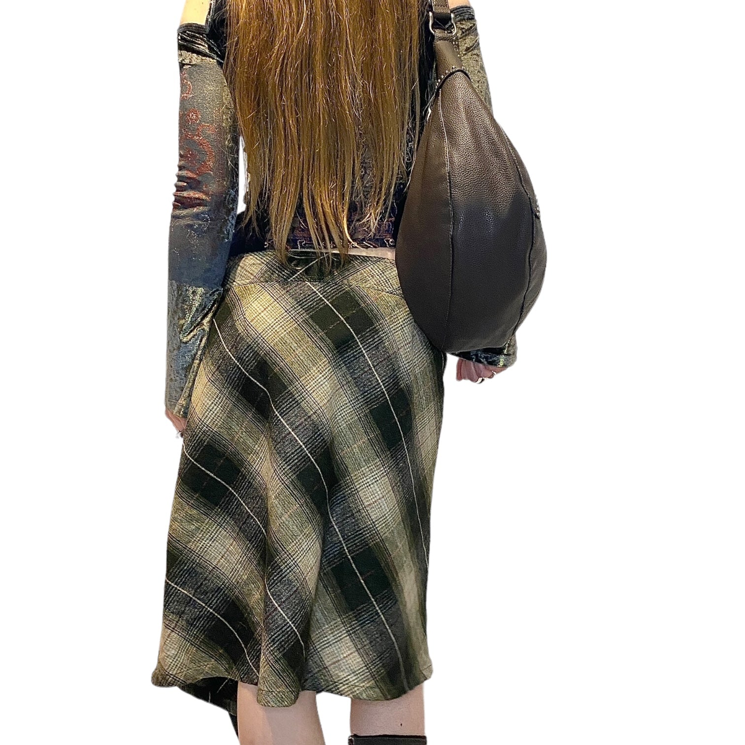 90s Checkered Asymmetrical Midi Skirt (M)