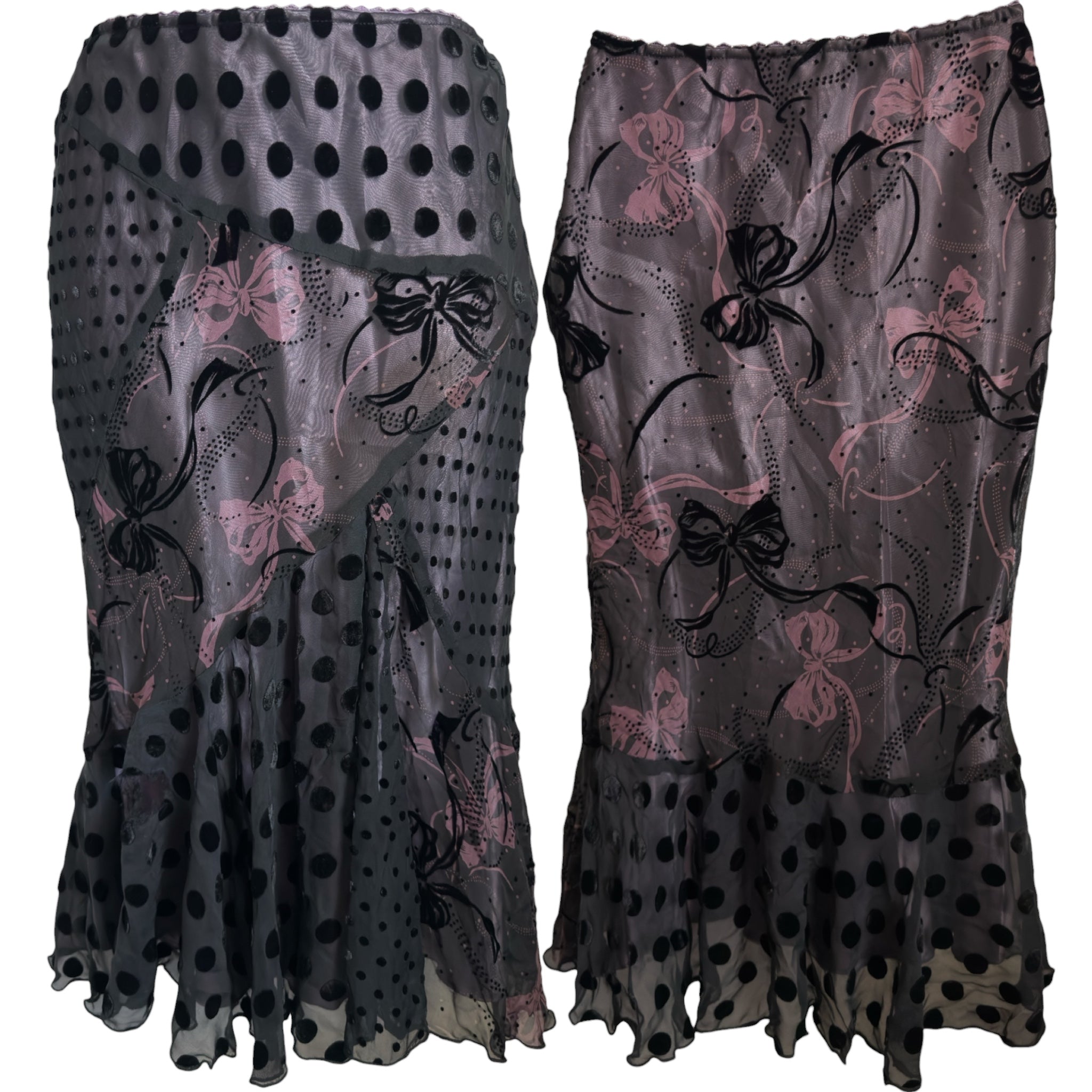 Silk polka dot patchwork midi skirt (XS)