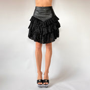 80s Leather & Lace Ruffle Skirt (XXS/XS)