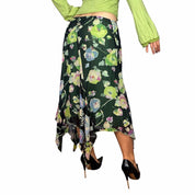 Vintage Floral Pixie Hem Midi Skirt (L)
