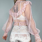 1970s Pink Lace Ruffle Blouse (S)