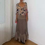 Italian Vintage Embroidered Mermaid Maxi Skirt (S/M)