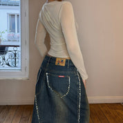 Vintage Flared Denim Maxi Skirt (S)