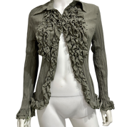 Vintage Green Whimsygoth Ruffle Sheer Button Blouse (S-M)