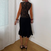 Rare Italian vintage red orange graphic print semi-sheer mesh top with sequin