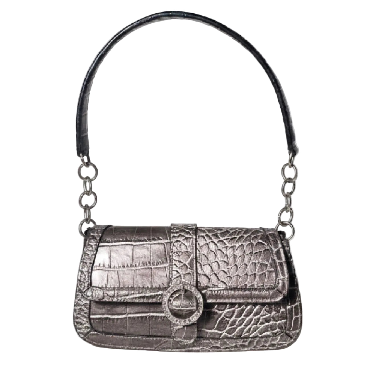 Metallic Croc-Embossed Shoulder Bag