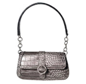 Metallic Croc-Embossed Shoulder Bag