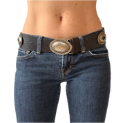 Vintage Black Leather Concho Belt (S)