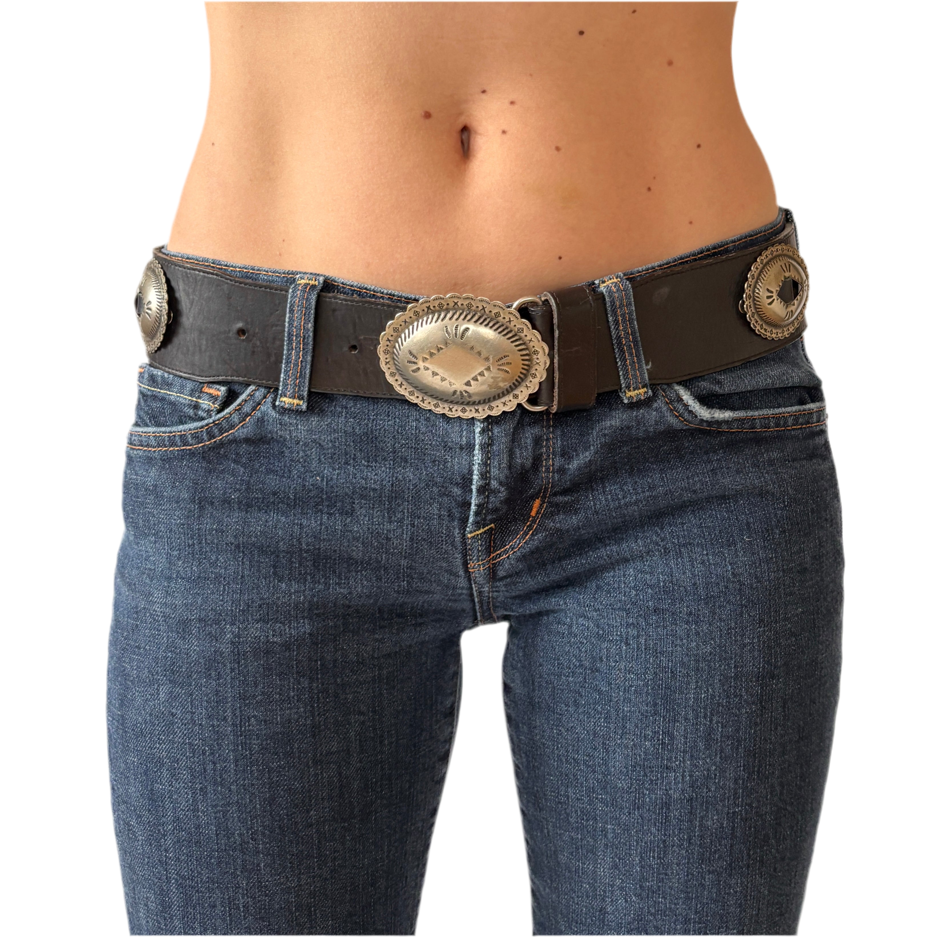 Vintage Black Leather Concho Belt (S)