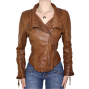 Y2K Sexy Brown Leather Moto Jacket (S)