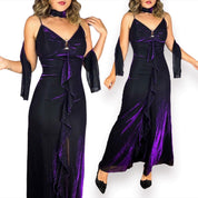 90s Iridescent Midnight Purple Mesh Gown (S)