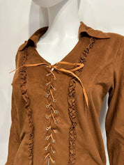 Vintage Lace up 70s Ruffle Blouse (S)