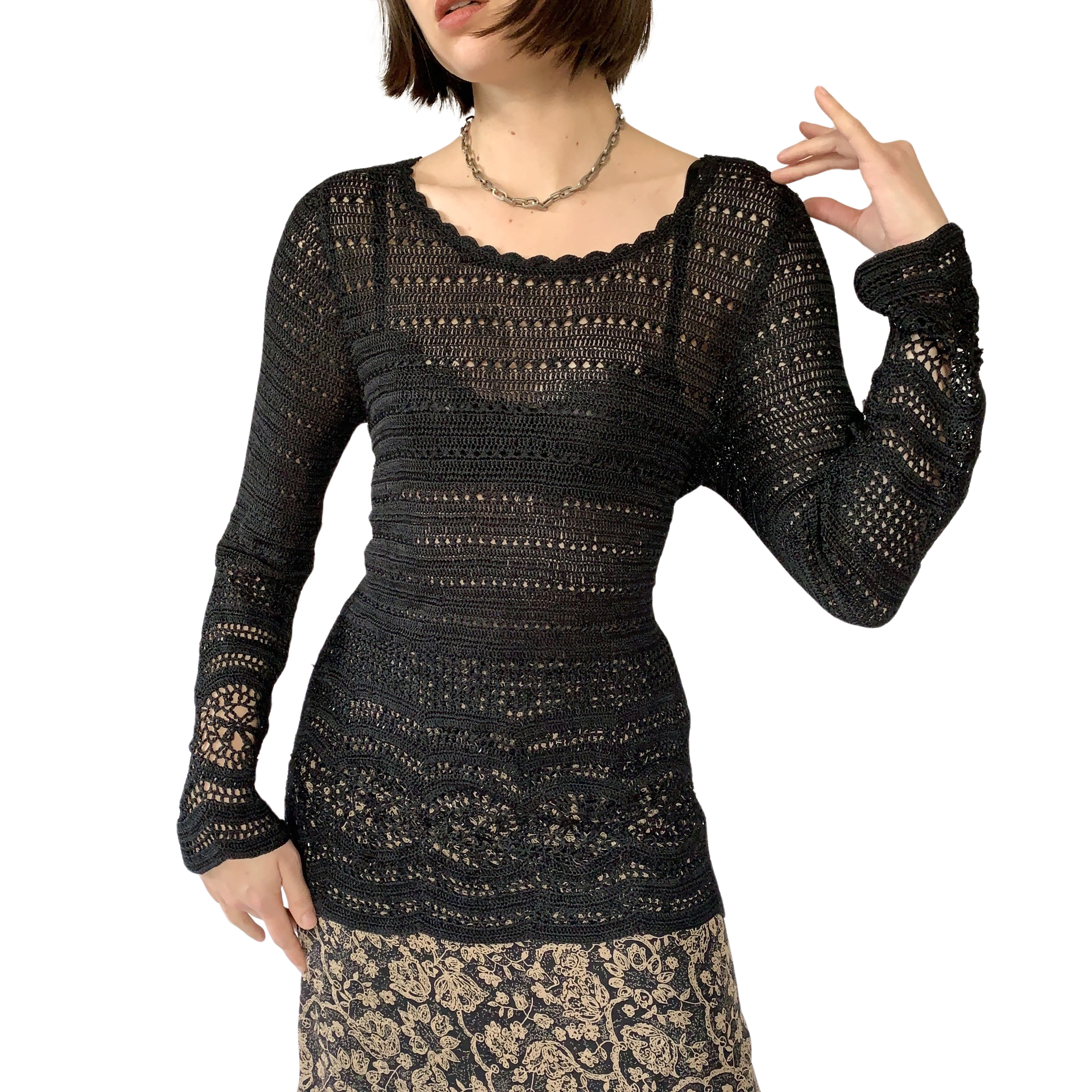 90s Noir Crochet Top (S/M)