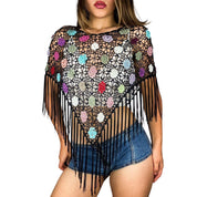 Vintage Beaded Crochet Poncho Top (S)