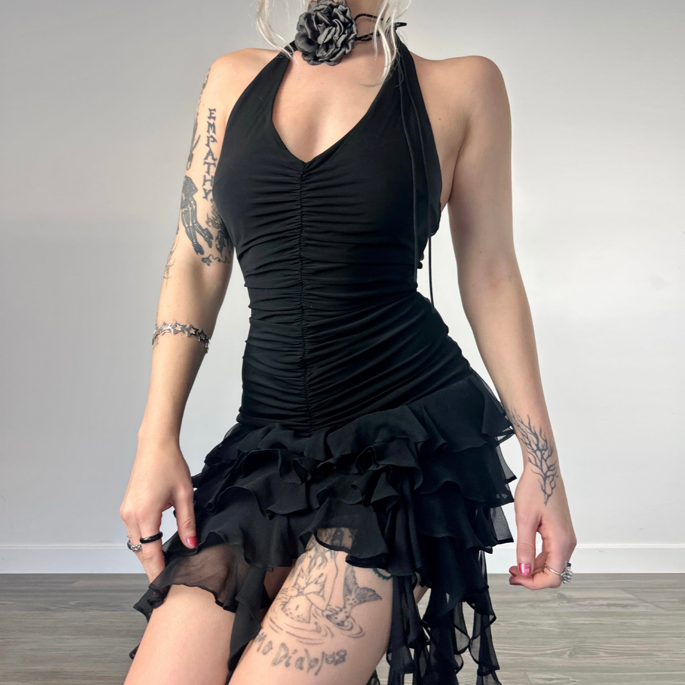 Noir Flirty Ruffle Halter Dress (S)