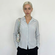 Vintage 90s Pastel Blue Silk Blouse (S)