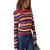 Vintage Onyx Italian Striped Knit Zip Cardigan (S/M)