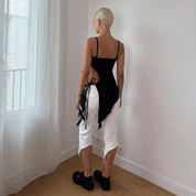 Vintage Punkyfish Black & White Graphic Cut-Out Tie Top (S)