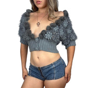 Early 2000s Fur Trim Crochet Cardigan (M)