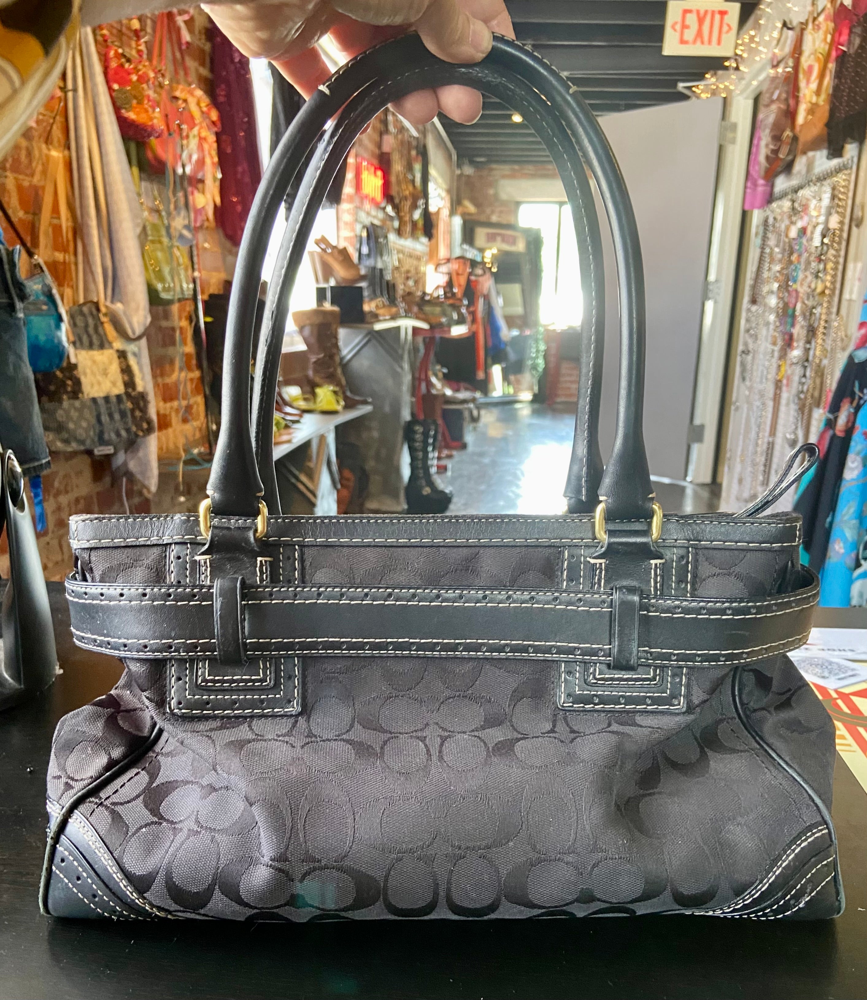 Coach Black Signature Canvas and Leather Hampton Tote bag – Holy