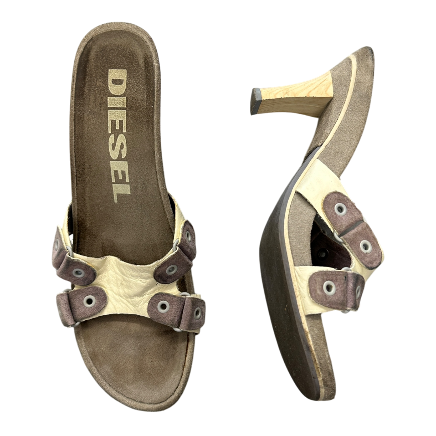 Vintage Diesel Leather Suede Open Toe Slip on Heels (UK 5-5.5)