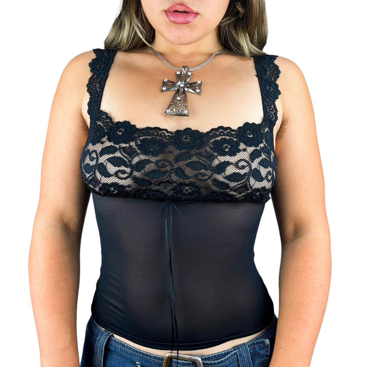 2000s Lacy Mesh Milkmaid Cami (L)