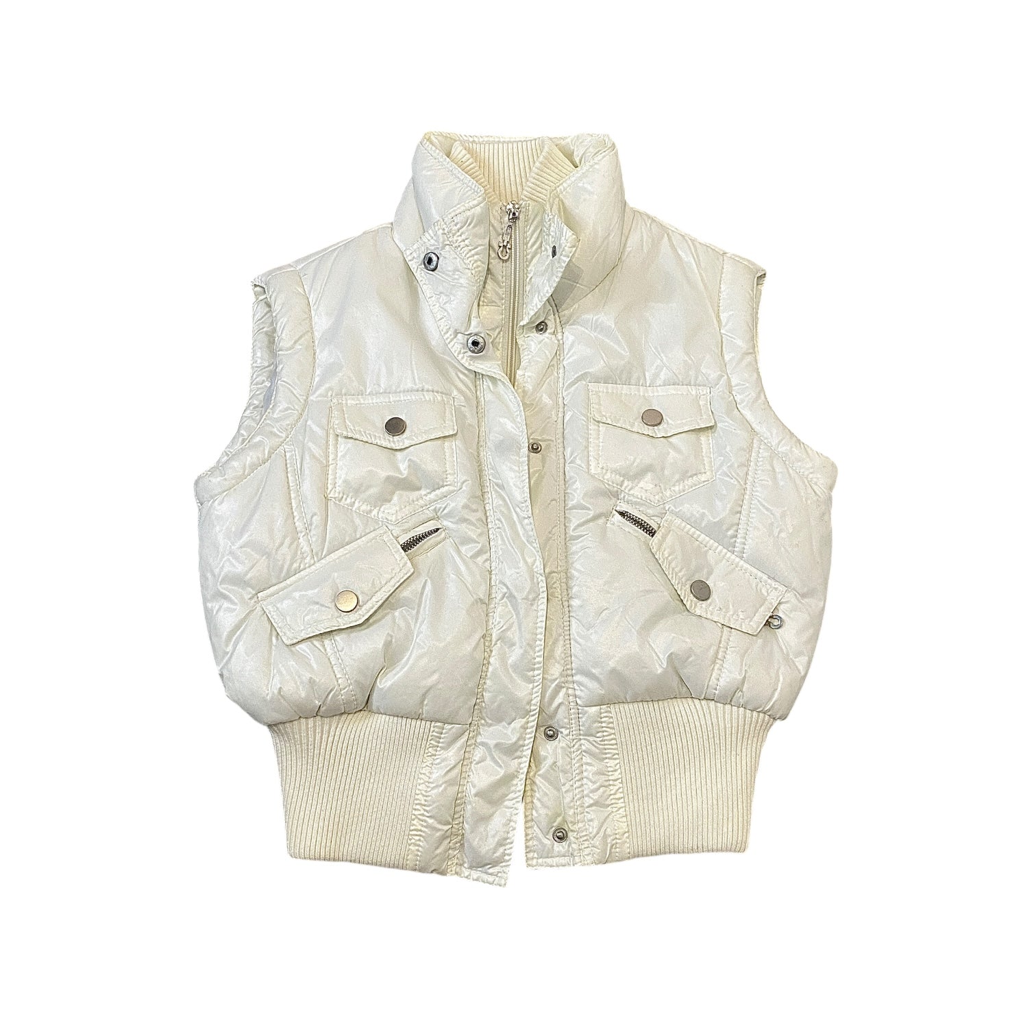 Y2K Cropped White Puffer Gilet (S/M)