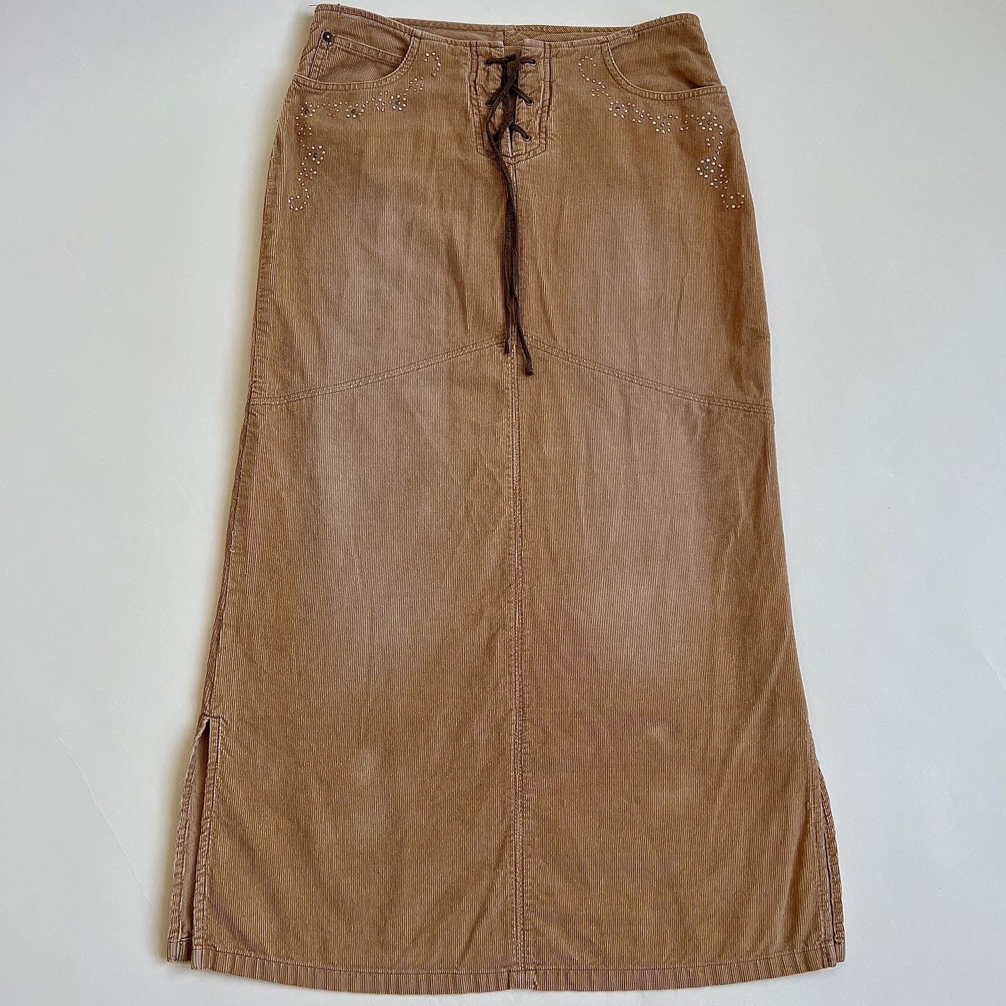 Y2K boho corduroy maxi skirt - M