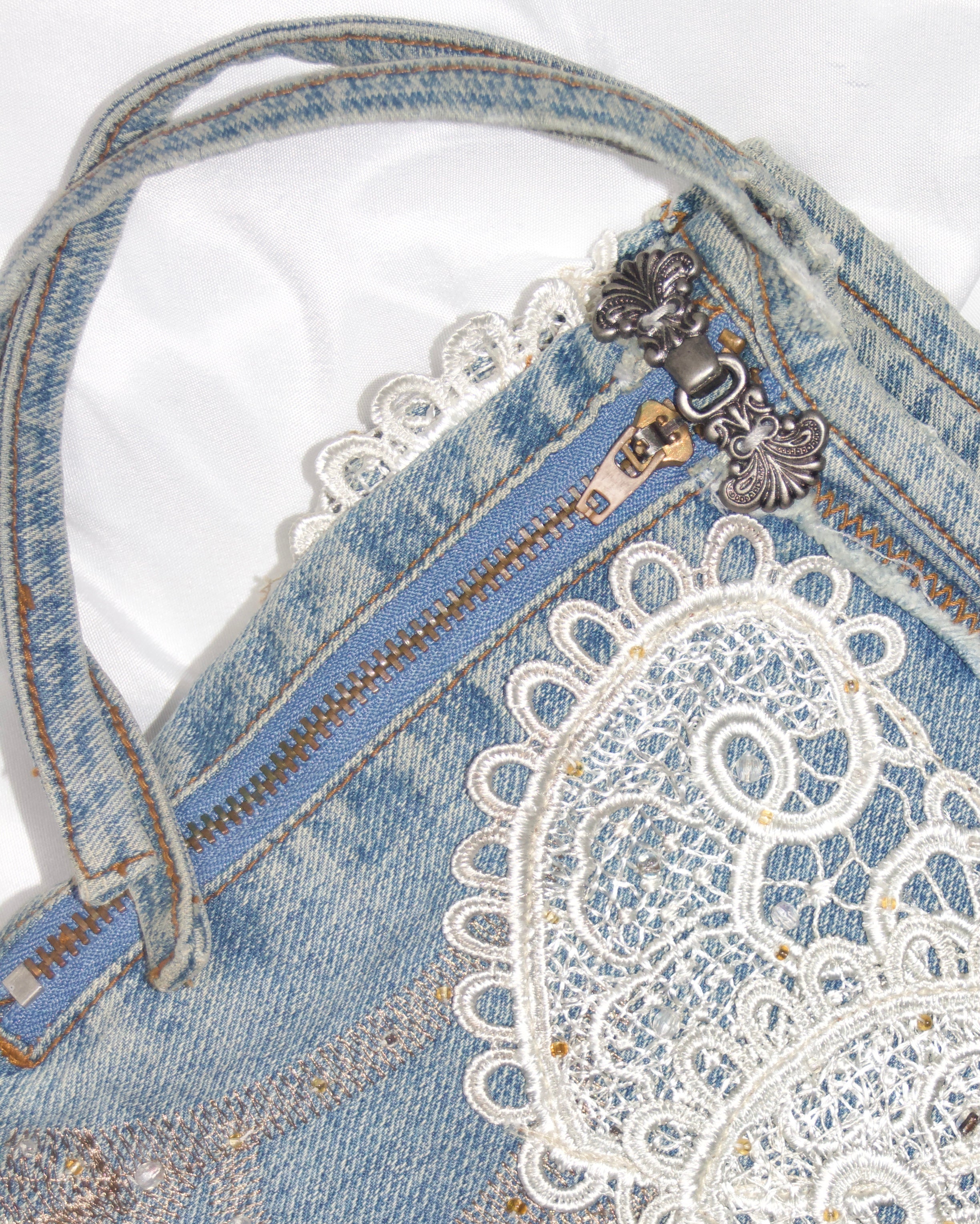 Crochet Beaded Denim Jeans (M)