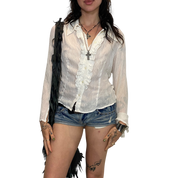 Vintage Italian Ruffle White Blouse (M)