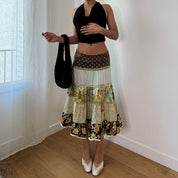 Vintage French Patchwork Tiered Maxi Skirt (S) ⠀