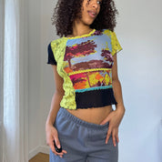 Vintage Y2K Mesh Patchwork Tee (S)