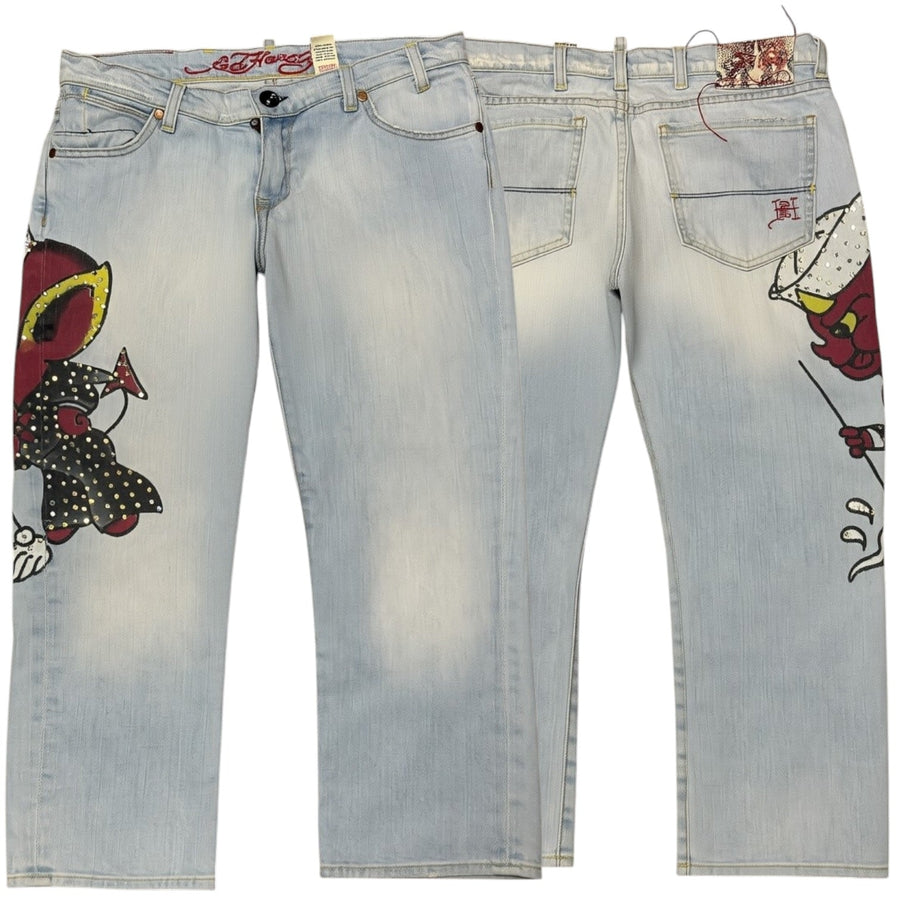 Rare Y2K Ed Hardy devil sailor denim capris (28)
