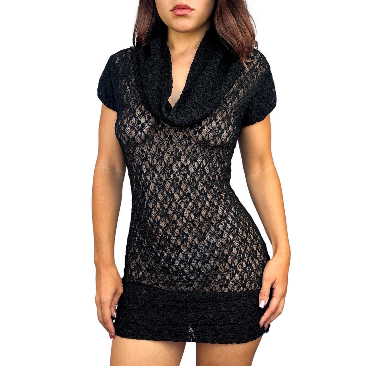 Caché Lace Cowl Neck Mini Dress (M)