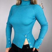 Caché Silk Knit Button Cutout Turtleneck (M)