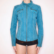 Y2K Sexy Turquoise Suede Moto Jacket (M/L)