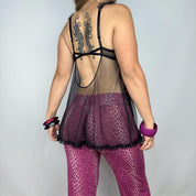 2000s Victoria’s Secret Black Mesh Babydoll With Pink Bows (S)
