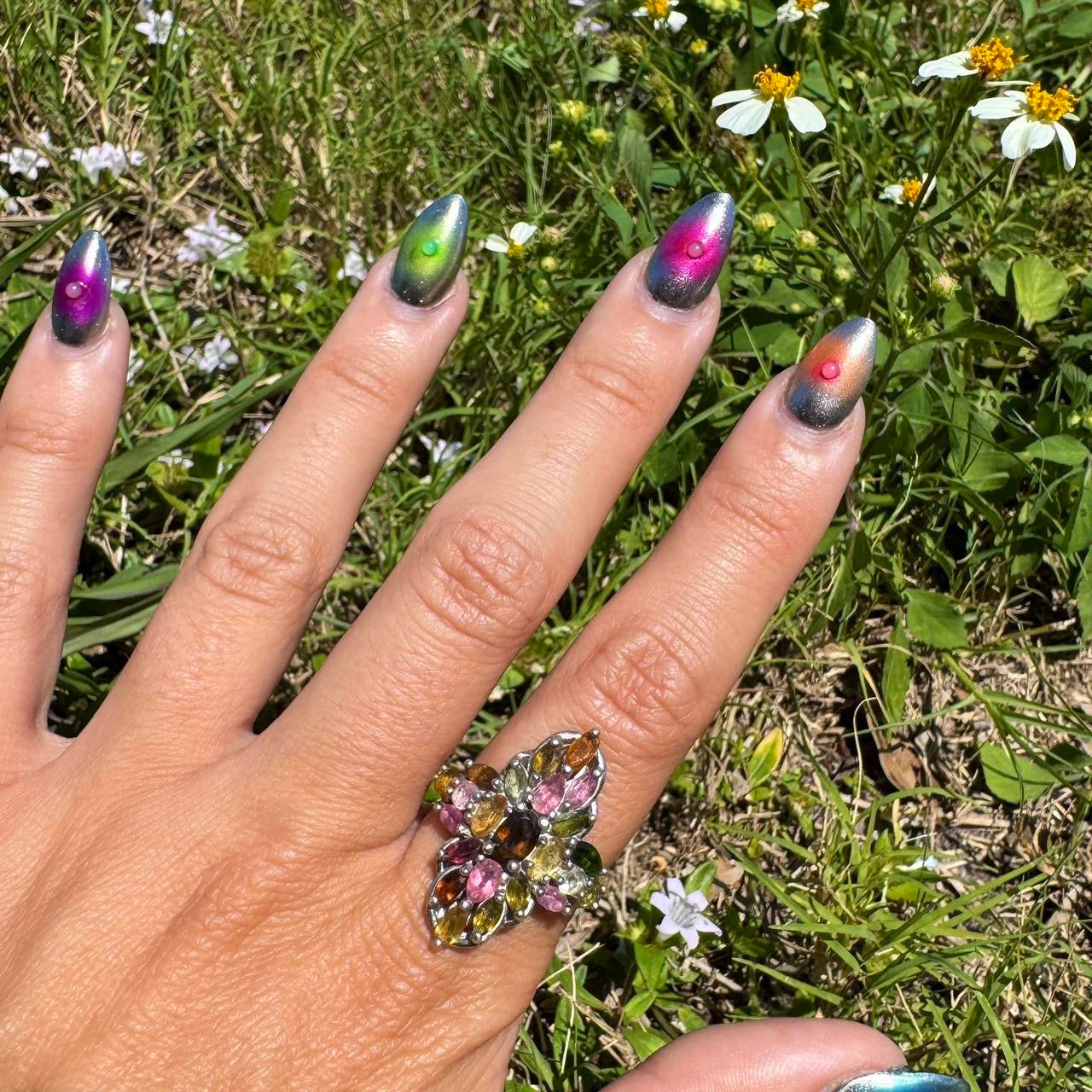 Sterling Silver Tourmaline Cluster Ring (8)