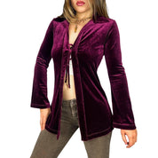 90s Burgundy Velvet Tie-Front Cardigan (S)