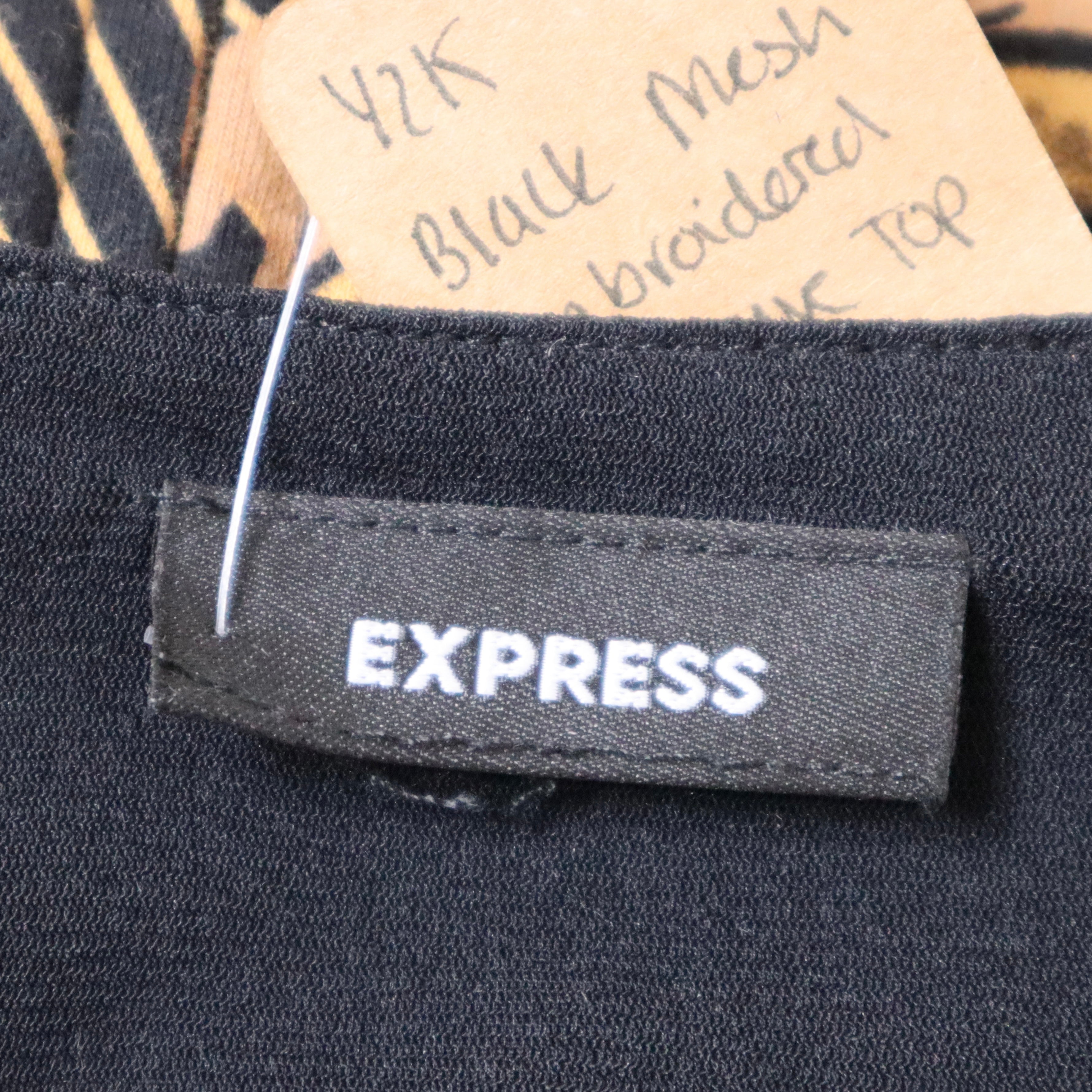 Y2K Black Mesh Embroidered Bell Sleeve Top (M/L)