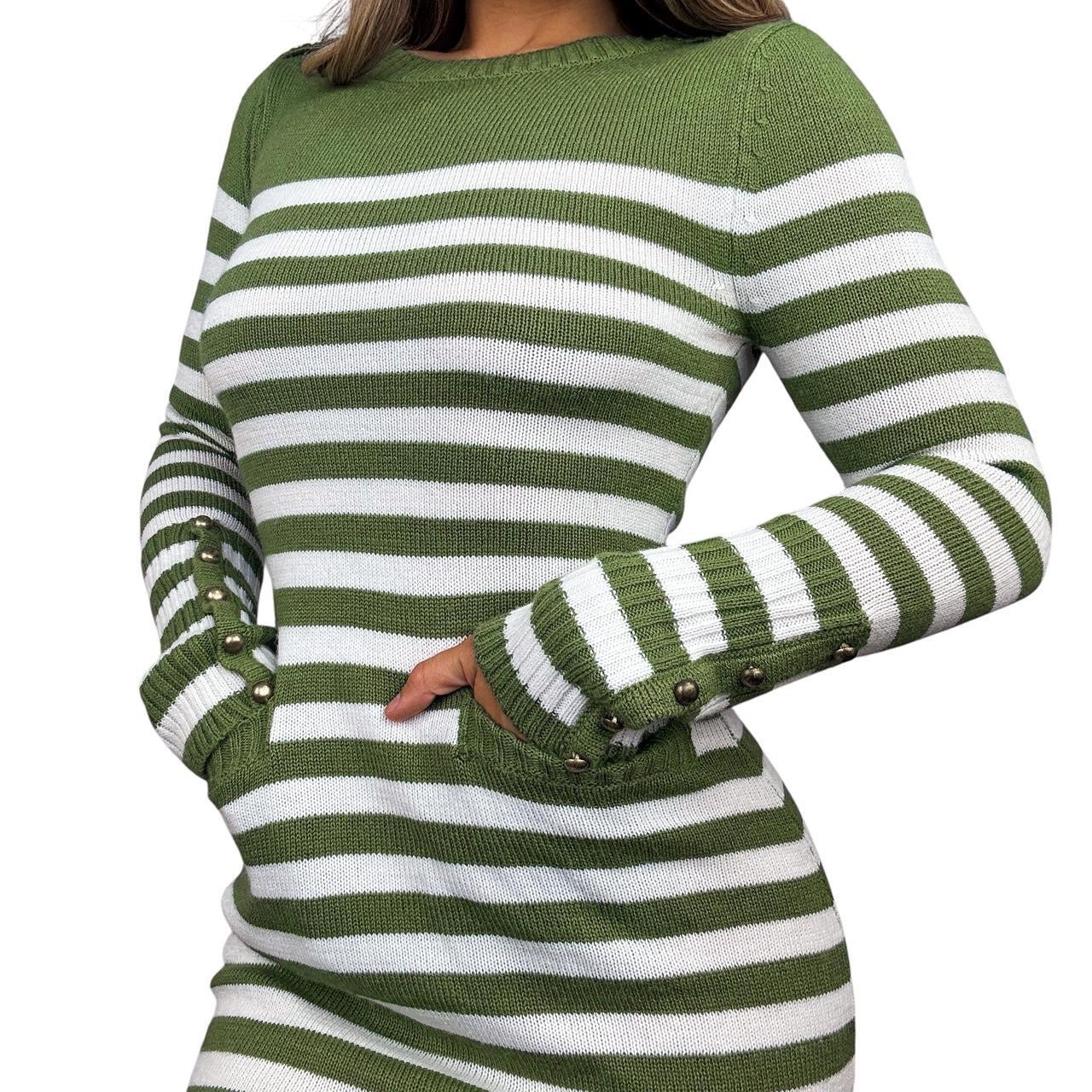 Y2K Olive Striped Sweater Dress (M) Y2K Olive Striped Sweater Dress (M)