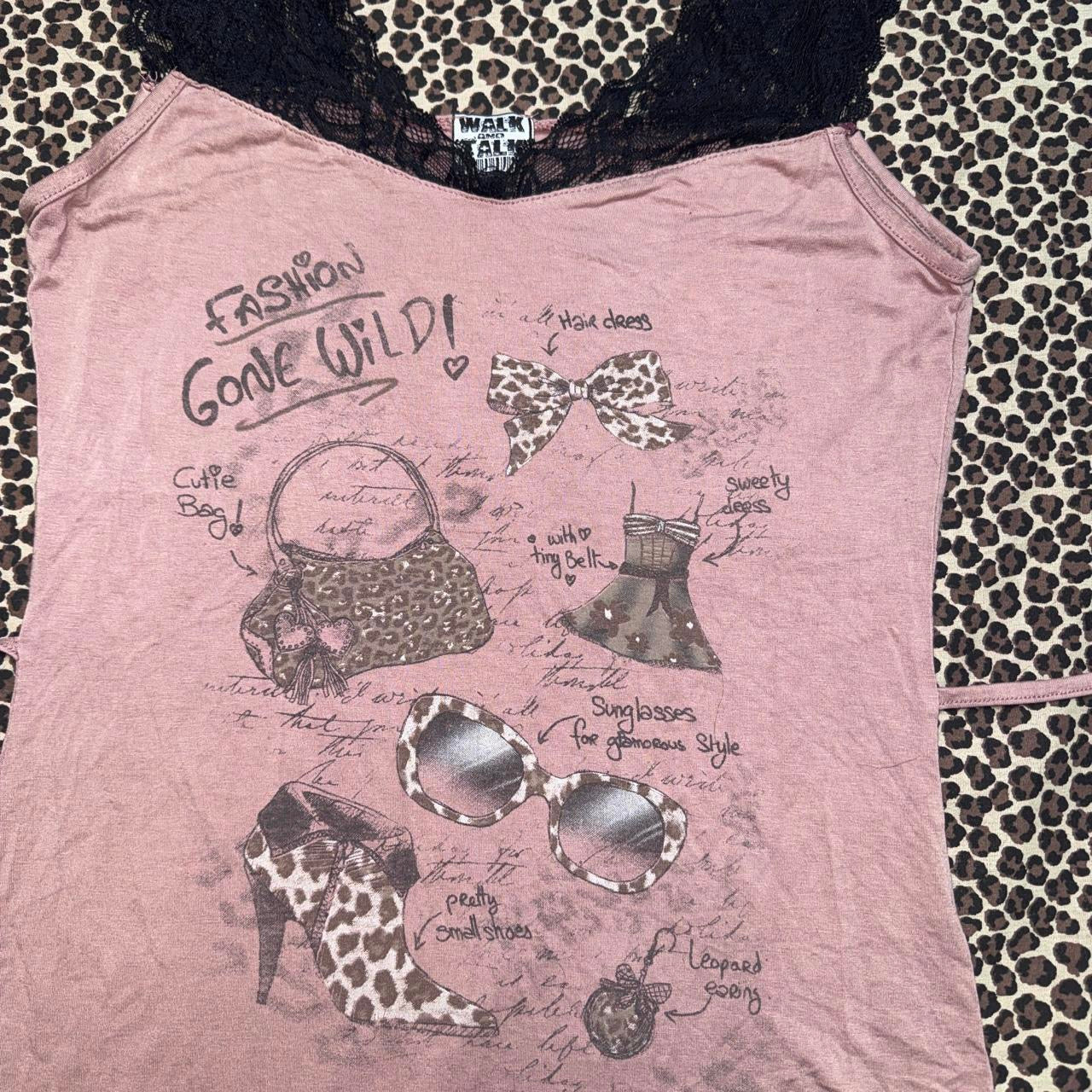 French Y2K “Fashion Gone Wild” Lace Trim Graphic Tank (XS)